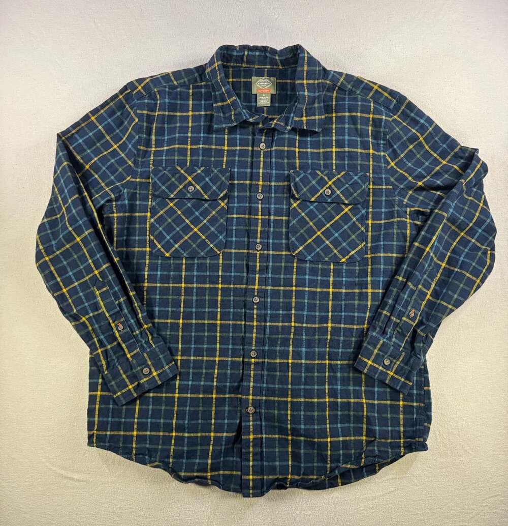 St. John's Bay Outdoor Plaid Flannel Shirt Size XL Blue Yellow